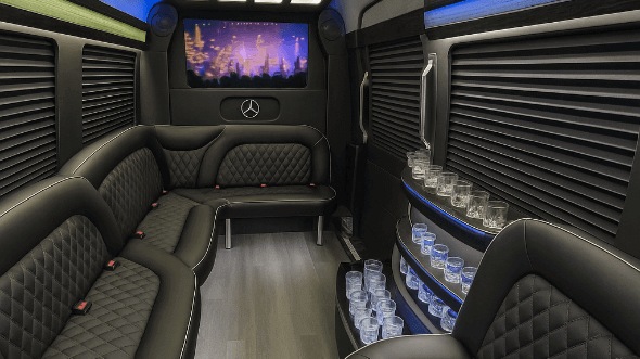 Interior of Hattiesburg Party Bus Company's 14 Passenger Sprinter Limousine in Hattiesburg